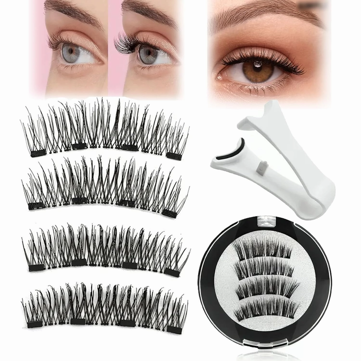 Portafly Magnetic Lashes, 3d Magnetic Lashes No Glue or Liner Needed, Reusable Lashes Self Adhesive Waterproof, Magnetic Eyelashes Natural Look -Simple