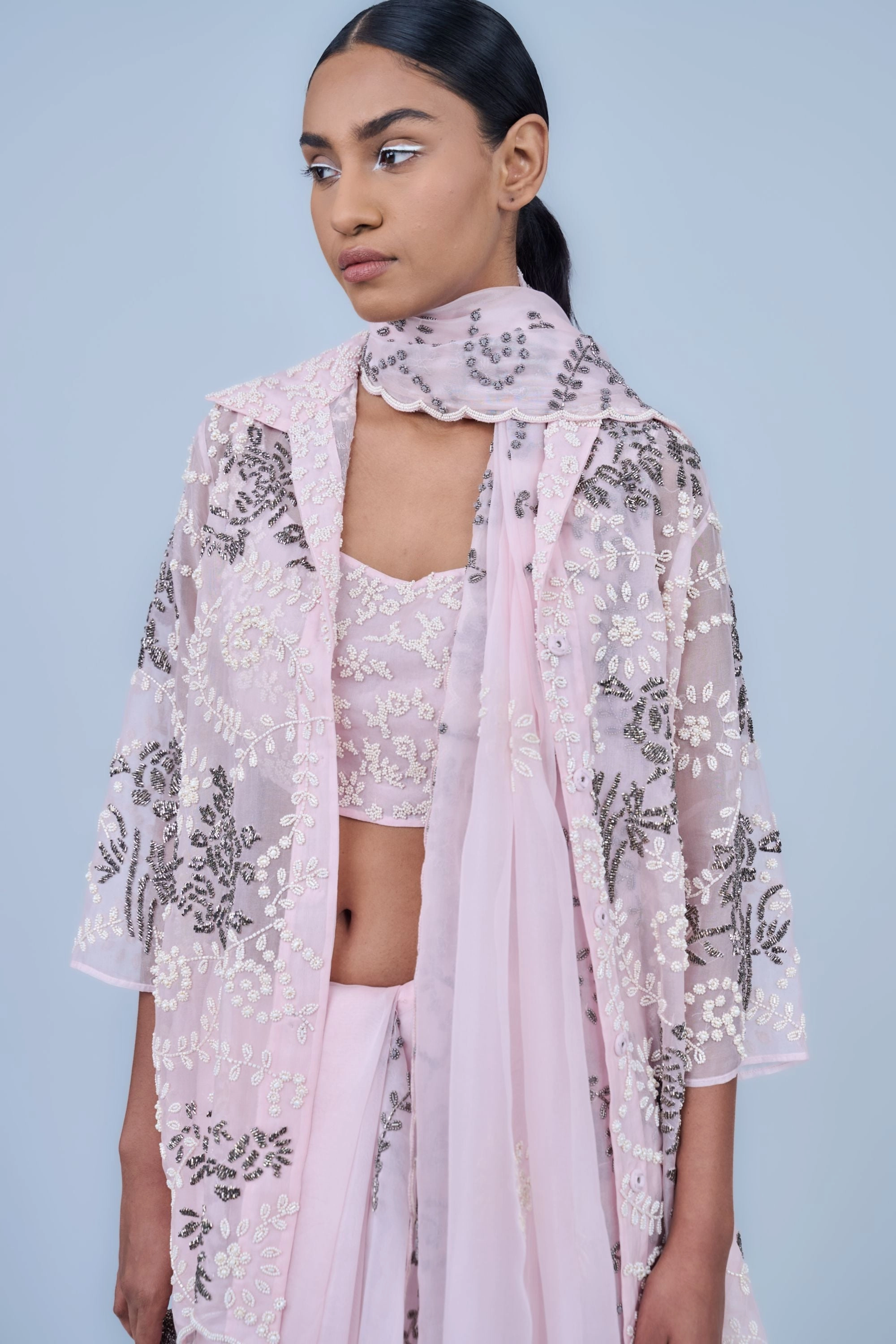 Powder Ec Slv Silk Organza Jacket