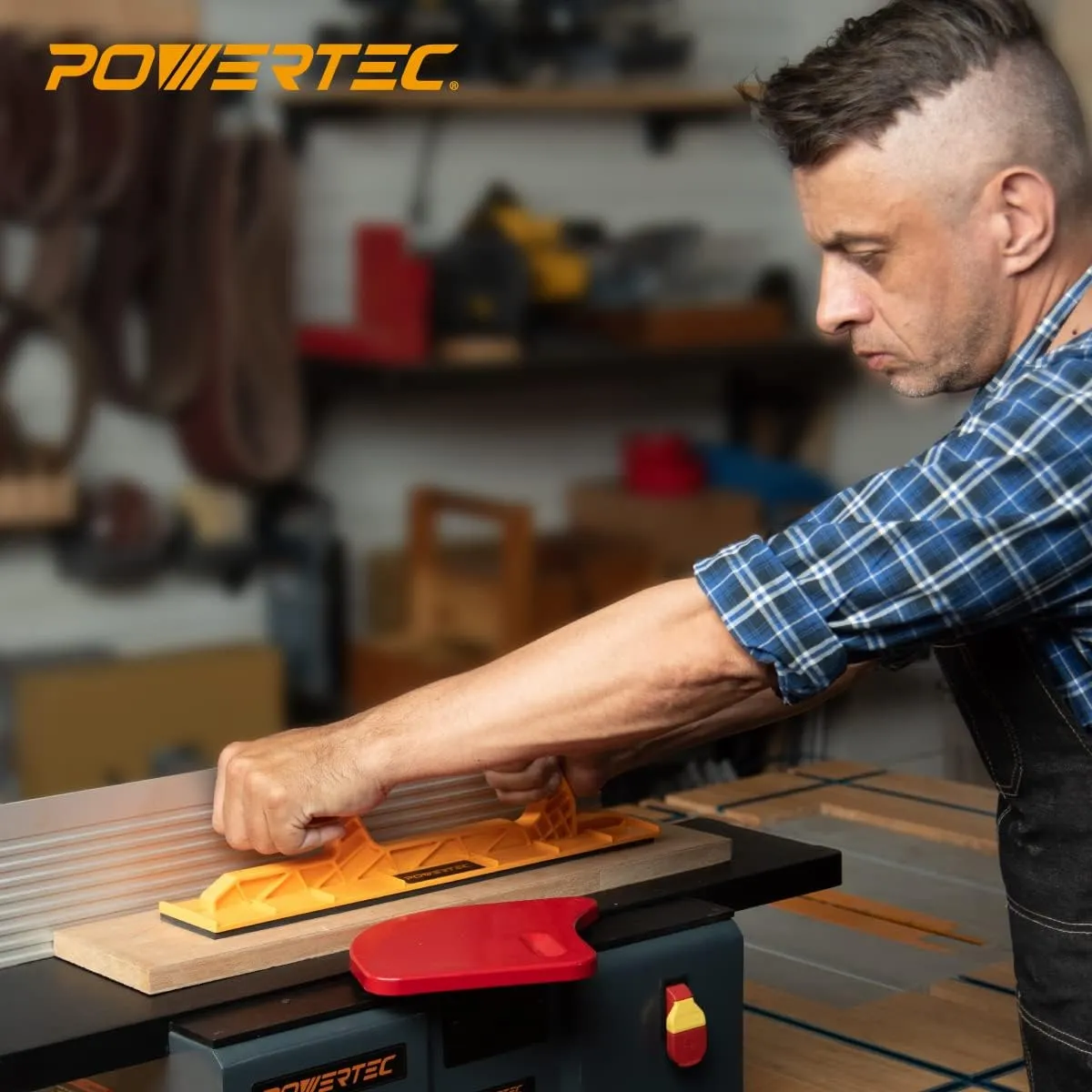 POWERTEC Push Stick & Push Block, L& Magnetic Push Stick Set Fits Table Saw, Router Table, Band Saw & Jointer, Ergonomic Handles w/Max Grip, Pusher Reduces Kickback & Increases Safety. 5PK (71510)