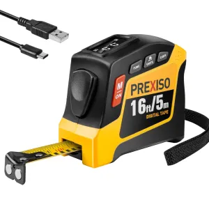 PREXISO 2-in-1 Digital Tape Measure - 16Ft Rechargeable Measuring Tape Ruler Ft/Ft in/in/M/CM/MM Unit - Metric & Inches Retractable Measurement Tape Tool with Magnetic Tip - Pythagorean, Area, Volume