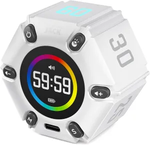 Printers Jack, Productivity Cube Timer, Visual Pomodoro Timer, Mute & Vibration & Adjustable Sound Alert, for Office, ADHD, Study, Work, 3/5/10/25/30/60min & Custom Countdown - Pearl White