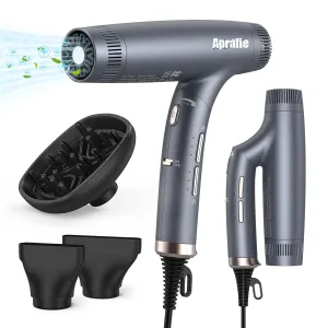 Professional Fashion Hair Dryer, Dual ion Hair Dryer, Magnetic Nozzle Quick Dry, Powerful Brushless Motor, Portable Folding, 12 Modes, Low Noise