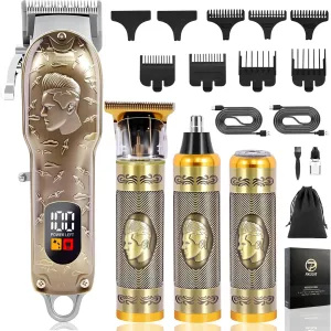 Professional Hair Clipper Set,Cordless Hair Clippers for Men, T-Blade Beard Trimmer, Nose Hair Trimmer, Electric Shaver, Rechargeable Professional Hair Cutting Set.