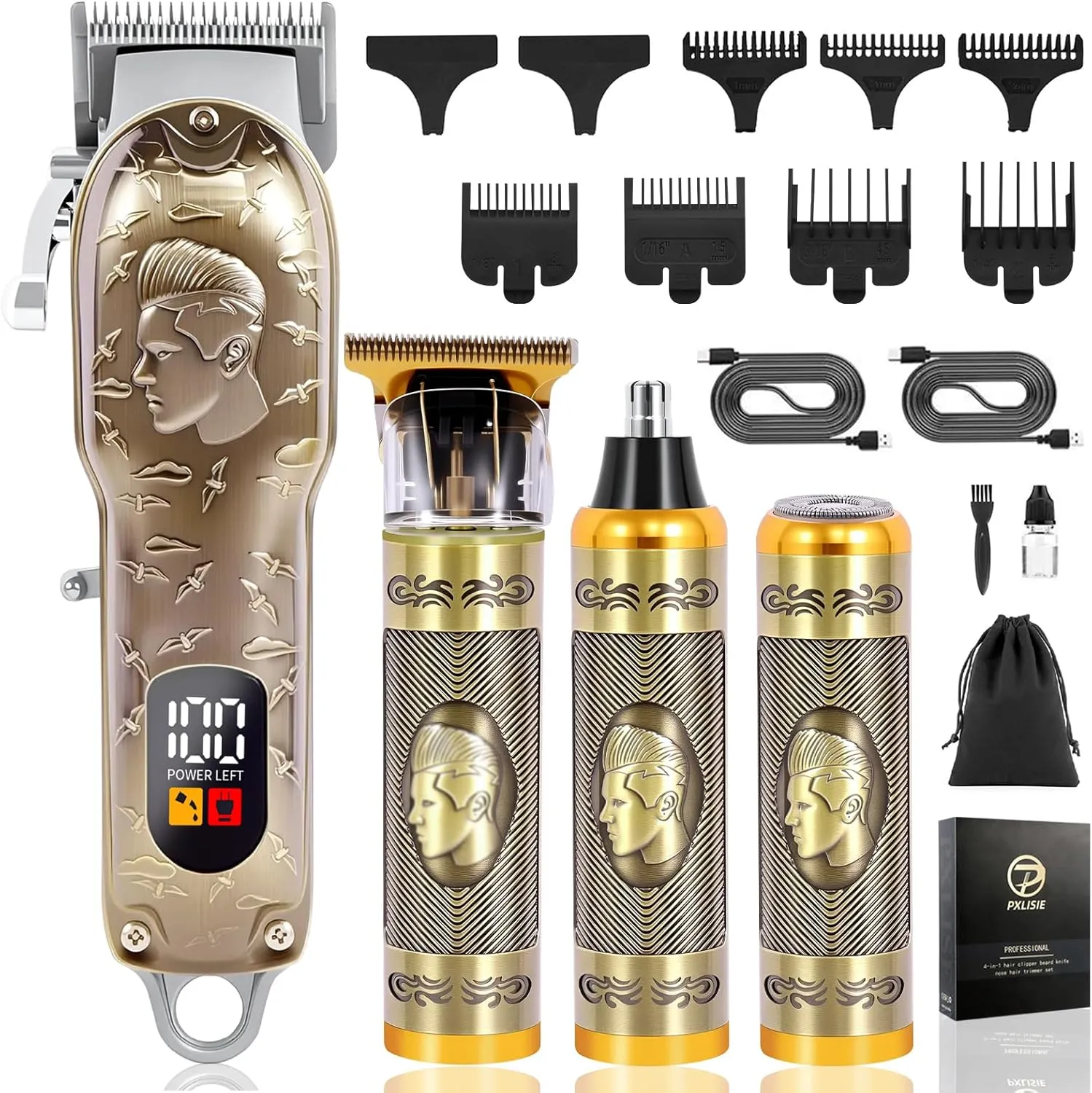 Professional Hair Clipper Set,Cordless Hair Clippers for Men, T-Blade Beard Trimmer, Nose Hair Trimmer, Electric Shaver, Rechargeable Professional Hair Cutting Set.