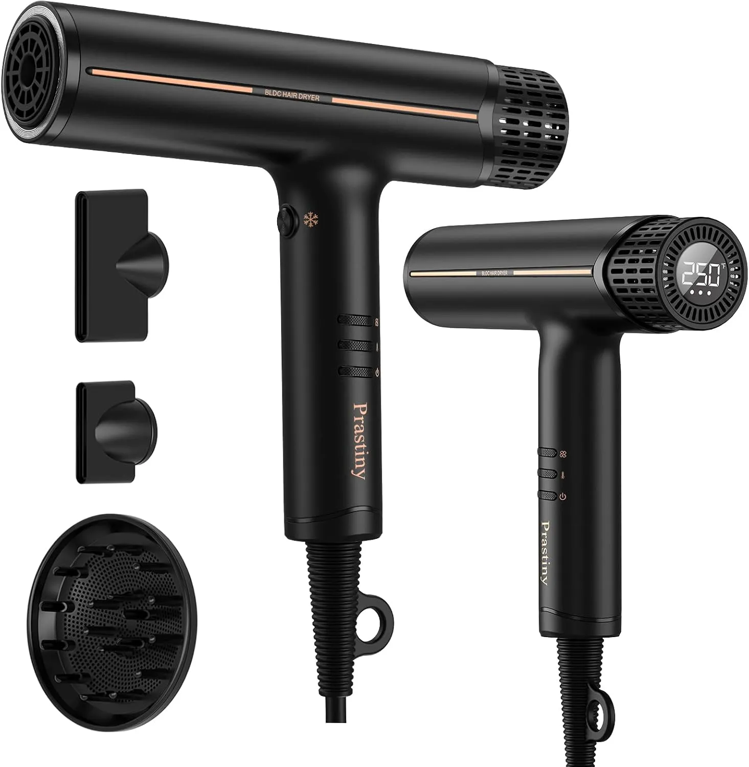 Professional High-Speed Hair Dryer with Diffuser Nozzle Low Noise Fast Drying Ion Blow Dryer Hair Care Intelligent Heat Airflow Control with LCD Display Travel Hair Dryer for All Hair Types