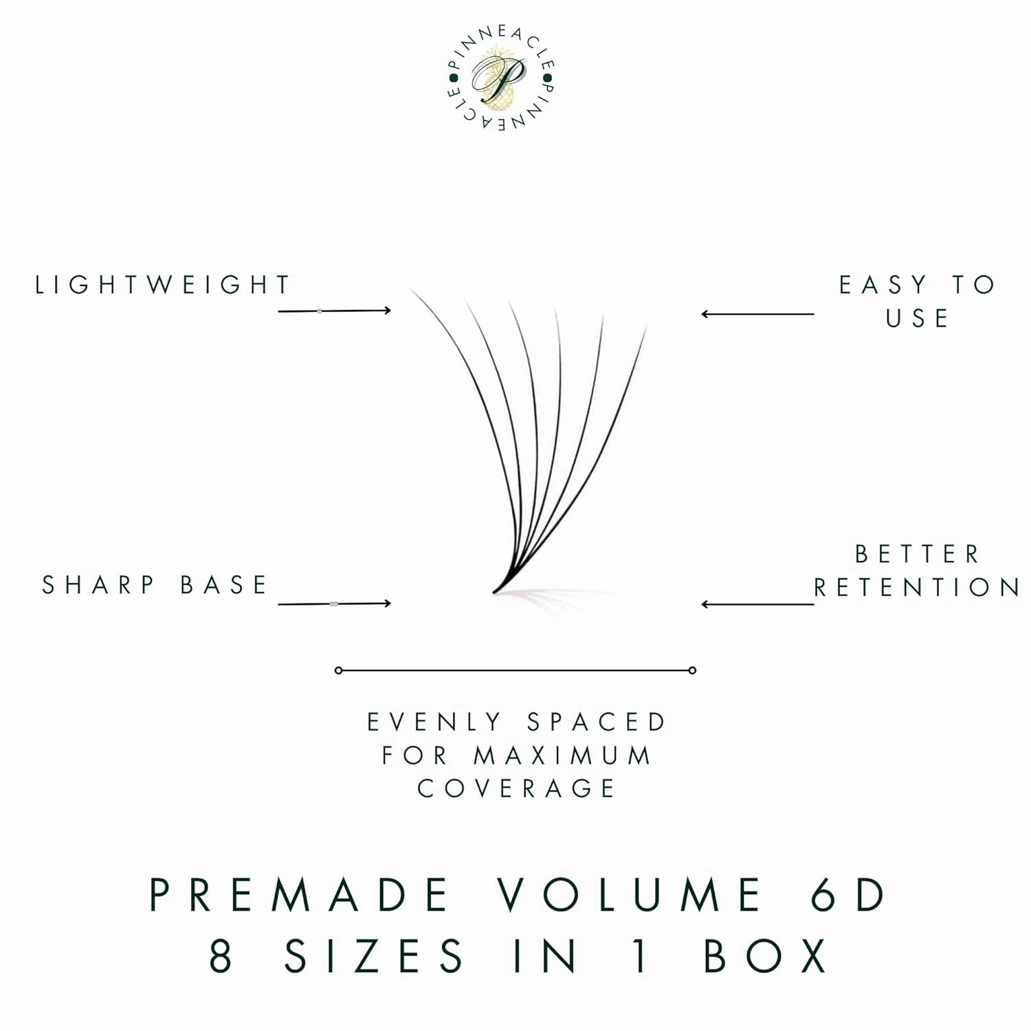 Promade XXL Box - 1200 FANS | Pinneacle Premade Volume Fans For Eyelash Extensions | 8 sizes-in-1 Box | 9mm-16mm | C, CC, D & L curl | 0.07 | 6D Volume (CC curl)
