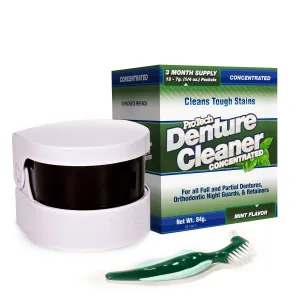 ProTech Removable Appliance Care Kit, Denture, Retainer, & Aligner and Cleaning Bundle with Ultrasonic Denture Retainer Cleaner, Brush, Solution, Informational Brochure, Pack of 3