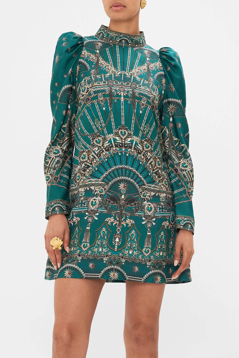 Puff Sleeve High Neck Mini Dress - A Venice Veil