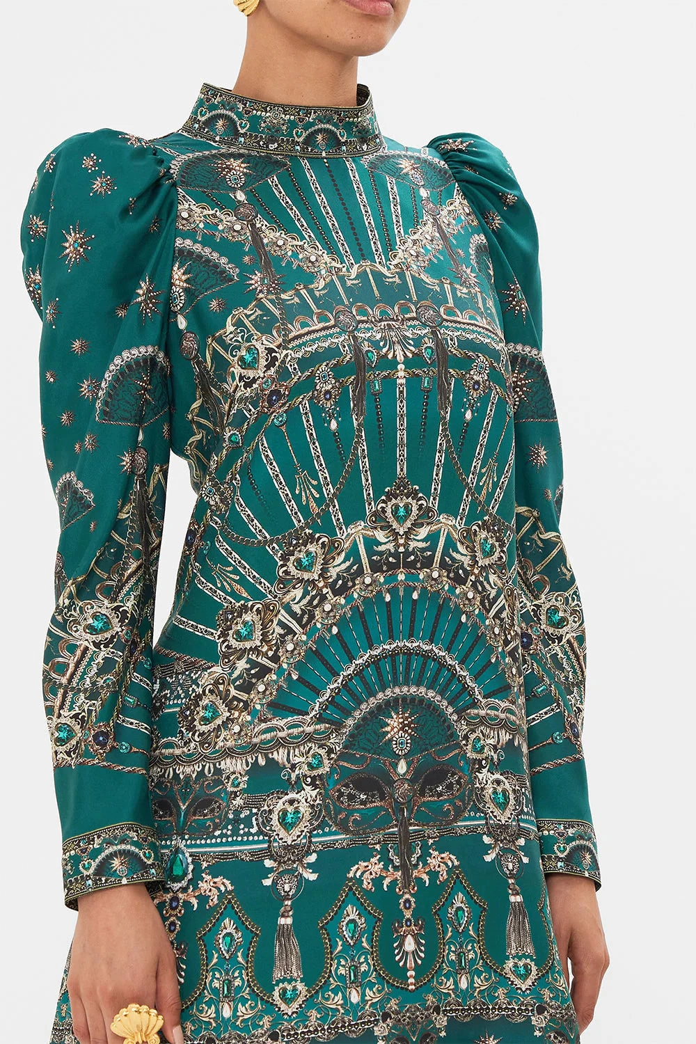Puff Sleeve High Neck Mini Dress - A Venice Veil
