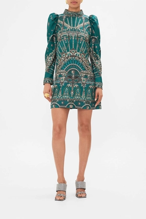 Puff Sleeve High Neck Mini Dress - A Venice Veil