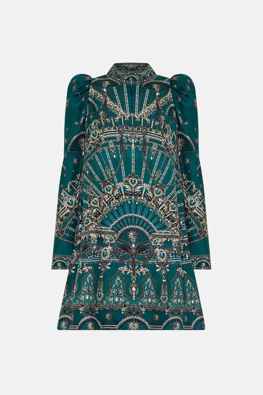 Puff Sleeve High Neck Mini Dress - A Venice Veil