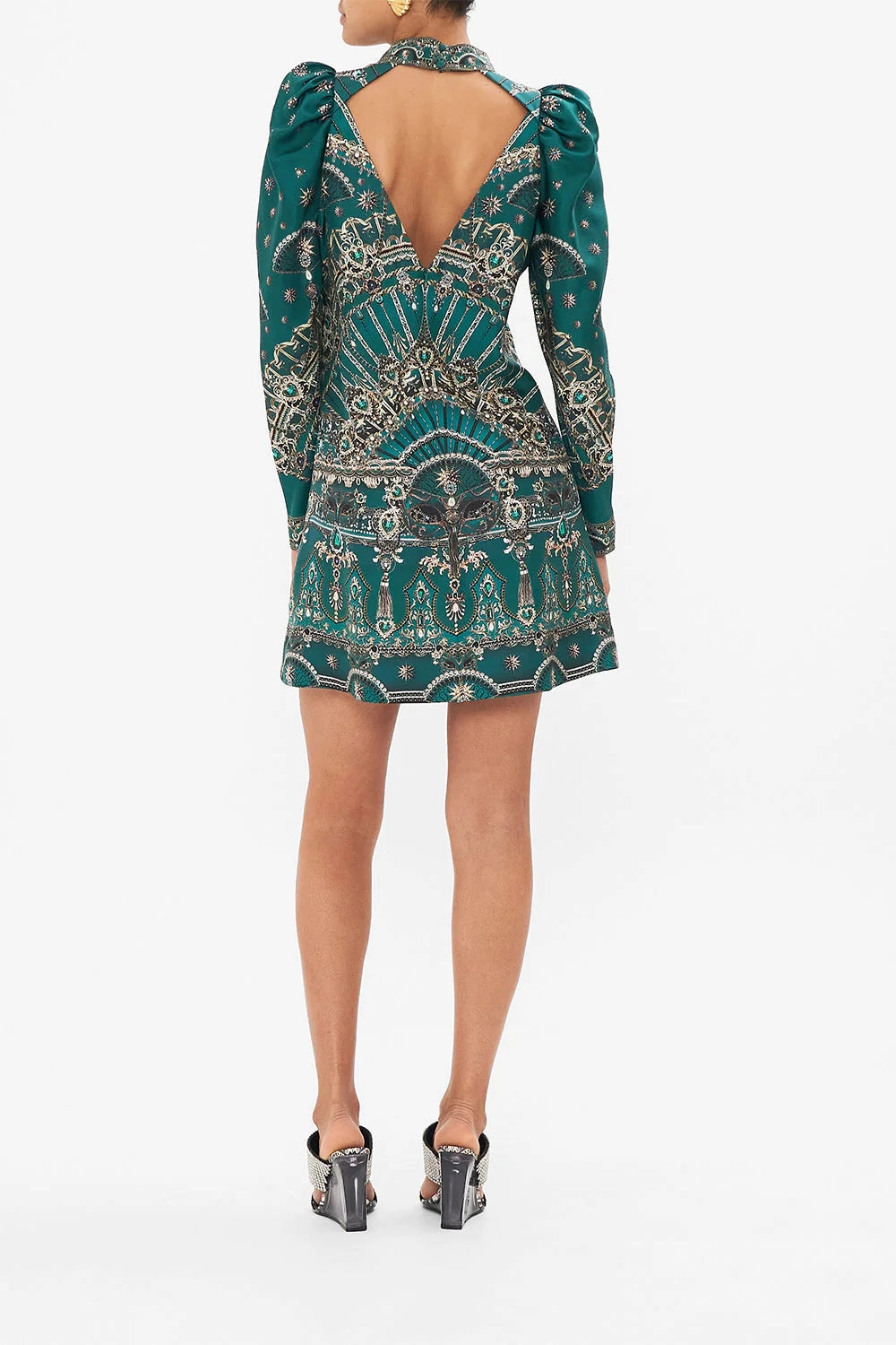 Puff Sleeve High Neck Mini Dress - A Venice Veil