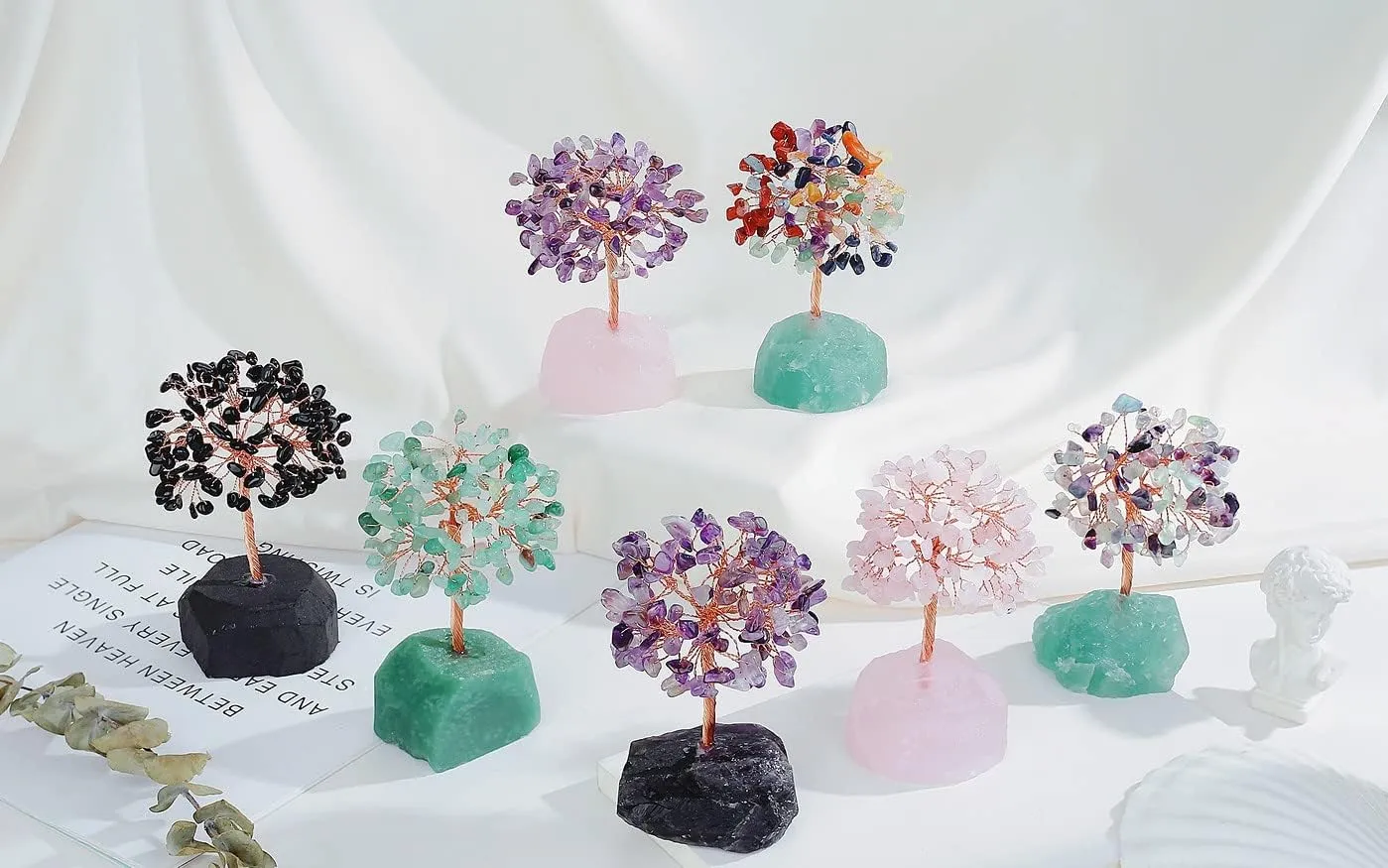 QINJIEJIE Rose Quartz Crystal Tree Healing Crystals Pink Desk Decor Gemstone Tree Natural Stones Base Copper Wire Attract Luck Money Trees Office Decor Energy Spiritual Meditation Gift
