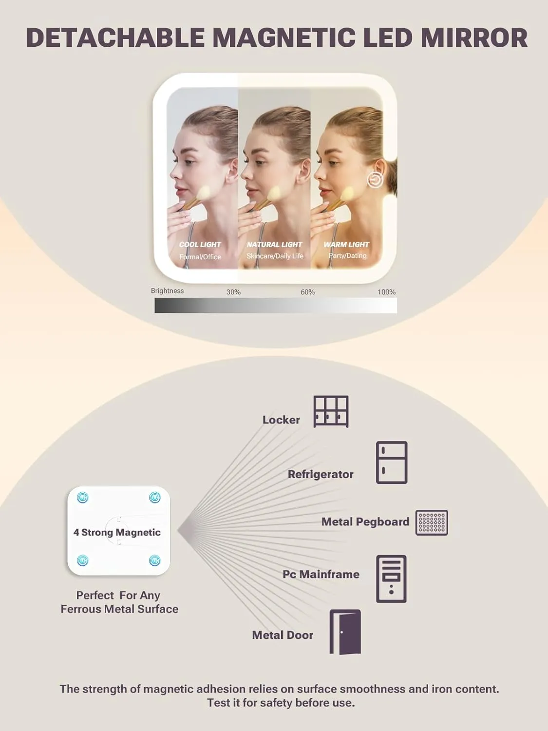Qislee Makeup Box with Drawer and A Detachable Lighted Mirror, Waterproof Travel Train Case, Cosmetic Organizer and Makeup Suitcase with Adjustable Dividers, Magnetic LED Mirror (Rose Gold)