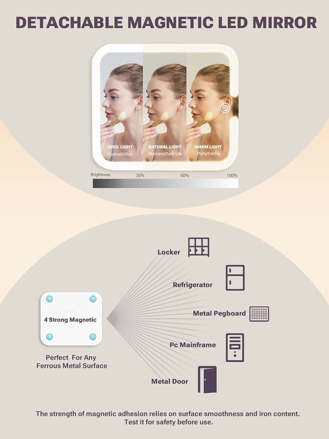 Qislee Makeup Box with Drawer and A Detachable Lighted Mirror, Waterproof Travel Train Case, Cosmetic Organizer and Makeup Suitcase with Adjustable Dividers, Magnetic LED Mirror (Luxury Gold)