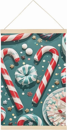 QMKFWT Magnetic Suction Hanging Painting Canvas Print Artwork Christmas Candy Cane Wall Hanging Wooden Magnet Frames Hangers for Bedroom Living Room Dormitory Office Corridor