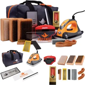 RaceWax Elite Ski and Snowboard Tuning and Waxing Kit - Complete with Waxing Iron, Angled Edge Tuner, Universal Temperature Wax, Edge Tools, Base Repair Tools, and Cordura Travel Bag - (PC-7909)