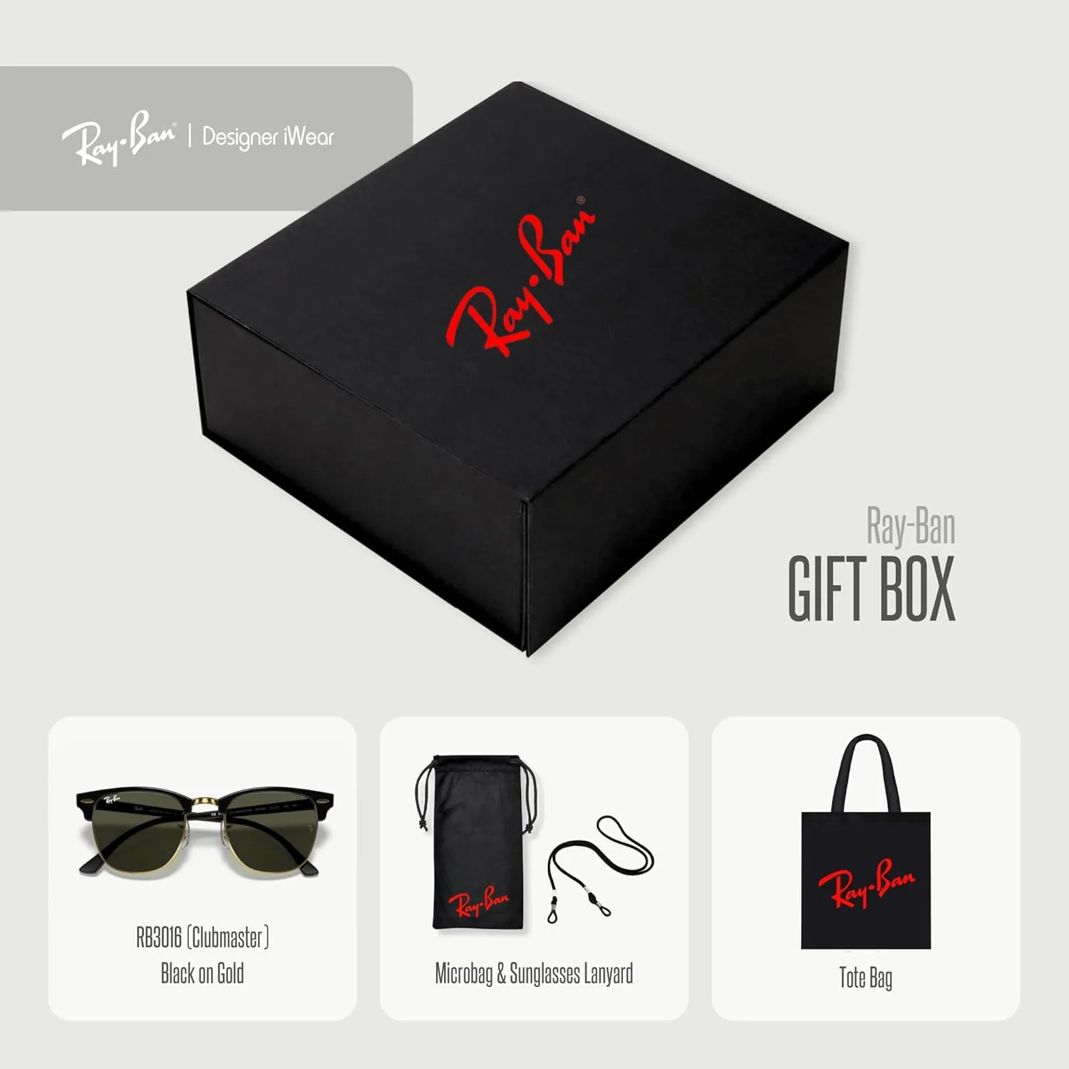 Ray-Ban Sunglasses - Luxury Gift Set: Includes Sunglasses, Tote, Microfiber Bag, Leash in Box Ideal for Gifting