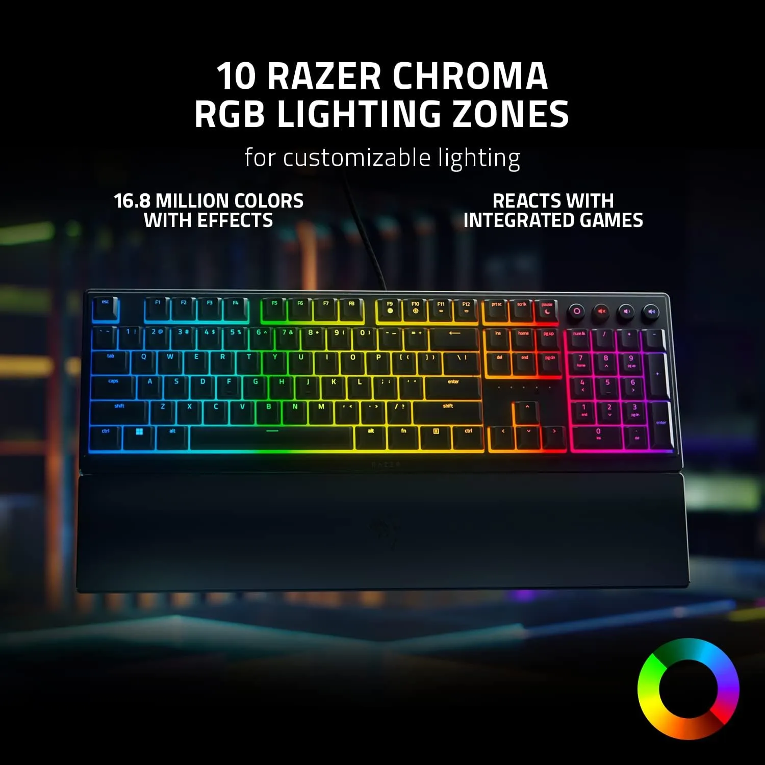 Razer Ornata V3 Gaming Keyboard: Low Profile Keys - Mecha Membrane Switches - UV Coated Keycaps - Backlit Media Keys - 10 Zone RGB Lighting - Spill Resistant - Magnetic Wrist Wrest Snap Tap