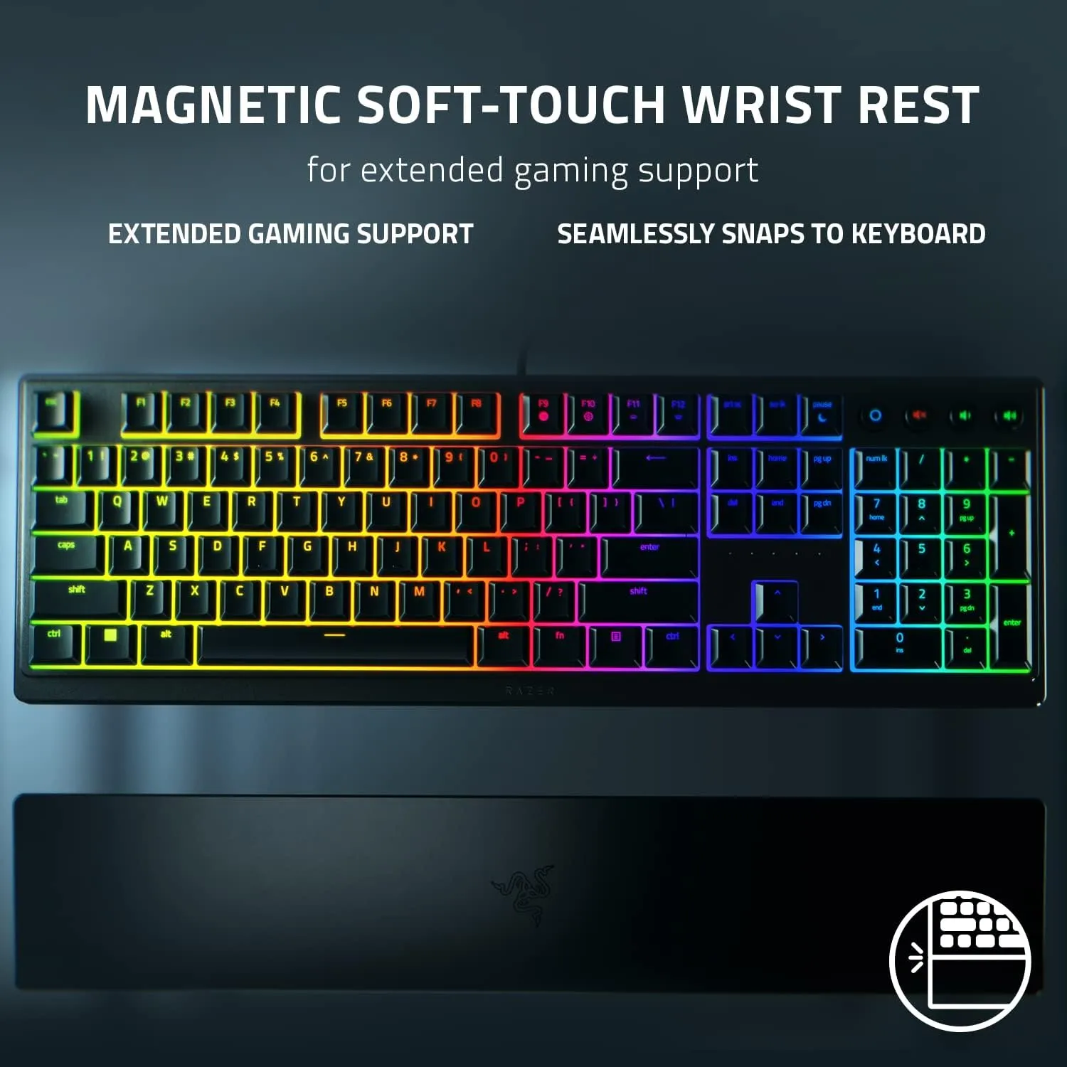 Razer Ornata V3 Gaming Keyboard: Low Profile Keys - Mecha Membrane Switches - UV Coated Keycaps - Backlit Media Keys - 10 Zone RGB Lighting - Spill Resistant - Magnetic Wrist Wrest Snap Tap