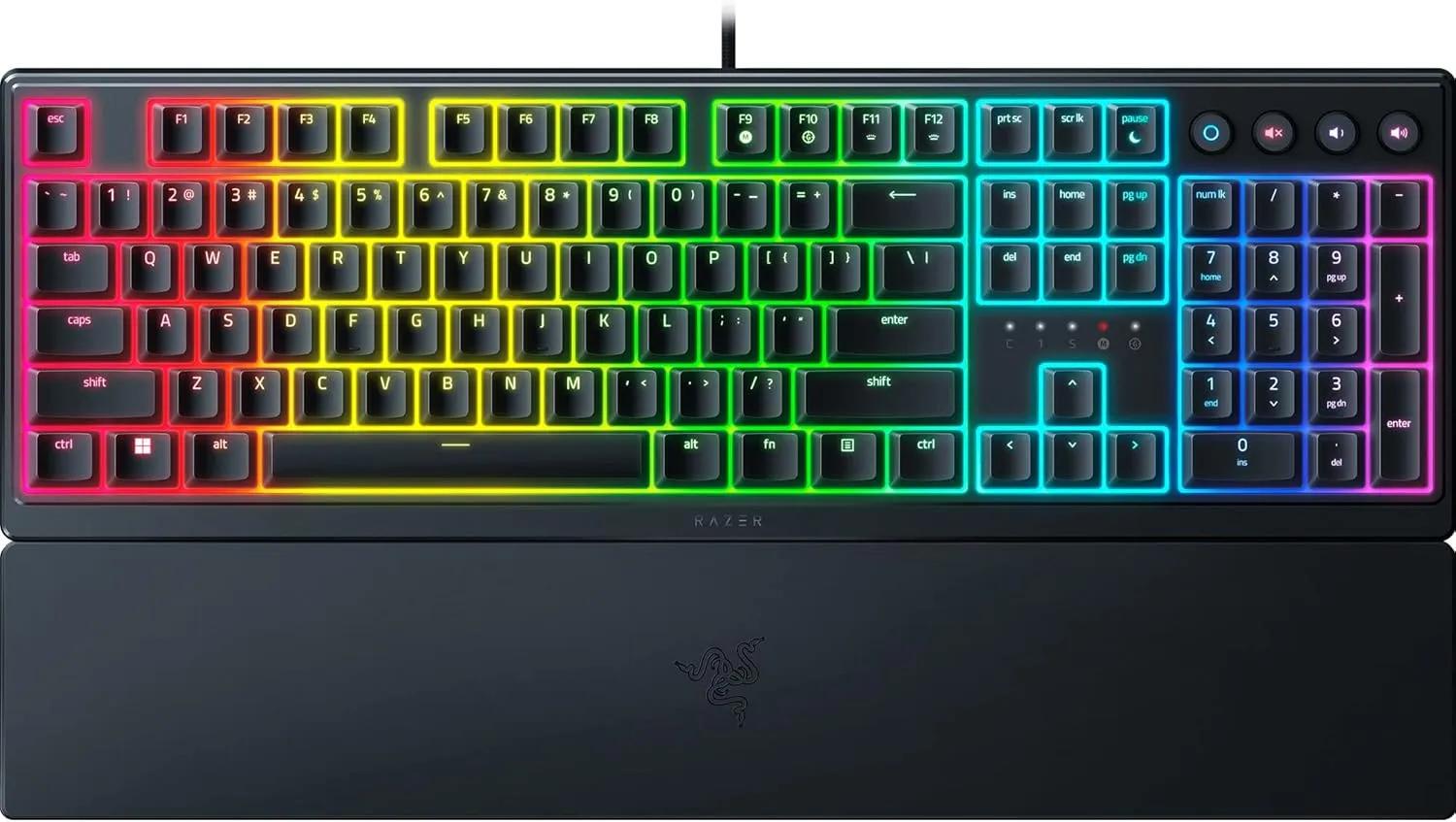 Razer Ornata V3 Gaming Keyboard: Low Profile Keys - Mecha Membrane Switches - UV Coated Keycaps - Backlit Media Keys - 10 Zone RGB Lighting - Spill Resistant - Magnetic Wrist Wrest Snap Tap