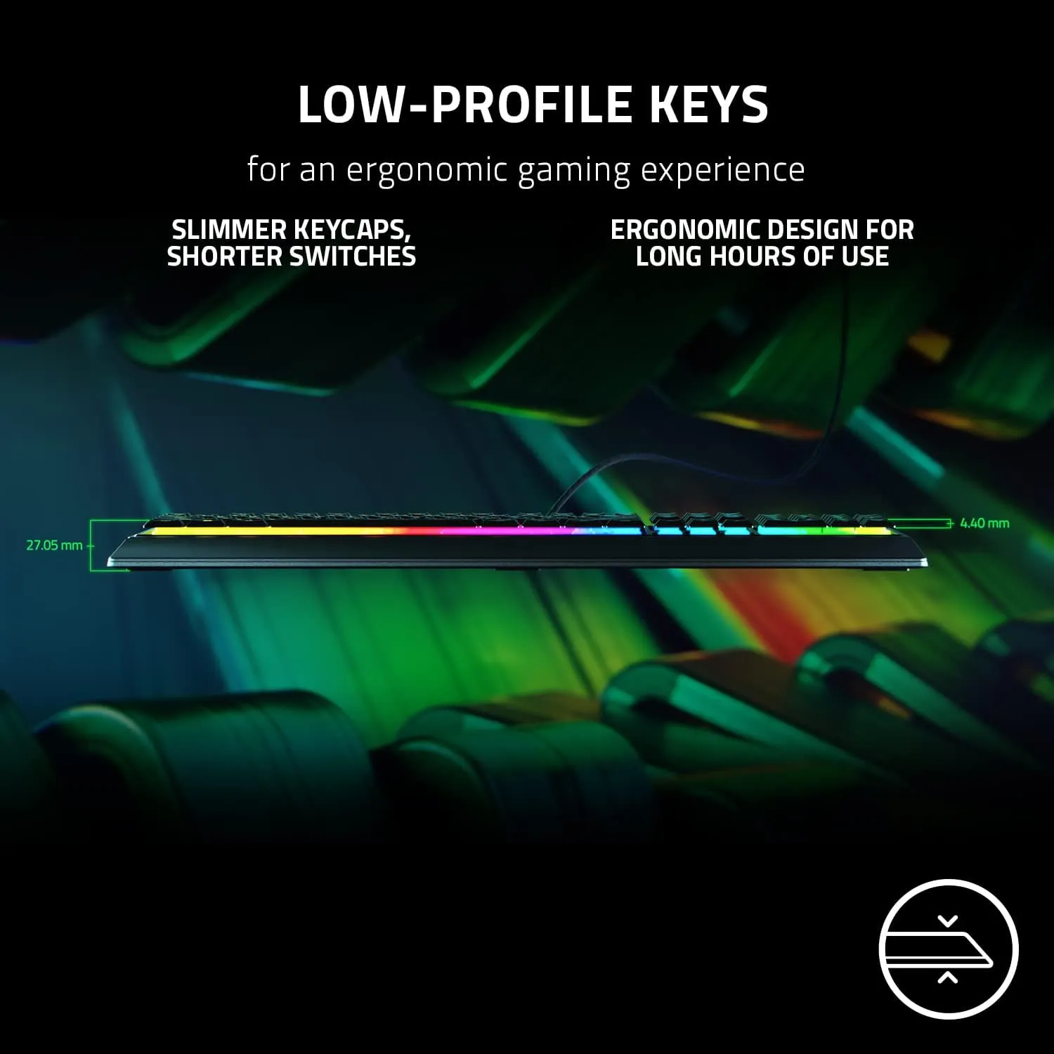 Razer Ornata V3 Gaming Keyboard: Low Profile Keys - Mecha Membrane Switches - UV Coated Keycaps - Backlit Media Keys - 10 Zone RGB Lighting - Spill Resistant - Magnetic Wrist Wrest Snap Tap
