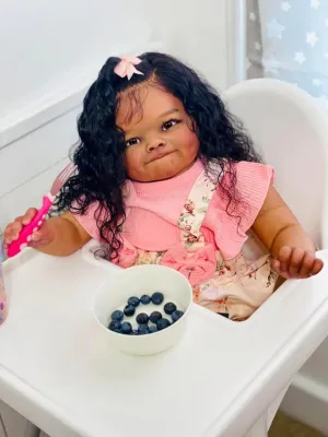Reborn Toddler Dolls Black Girl 24 Inch Lifelike Black Reborn Baby Doll with Long Hair Realistic Smile Toddler Dolls Girl Weighted Real Life Reborn Doll Toys with Accessories Gift for Kids