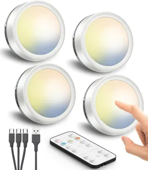 Rechargeable Puck Lights with Remote, 1600mAh Battery Operated Push Lights Stick on Magnetic Tap Light for Closet Wireless LED Kitchen Under Cabinet Light Shelf Press Button Lighting Wall Touch Light
