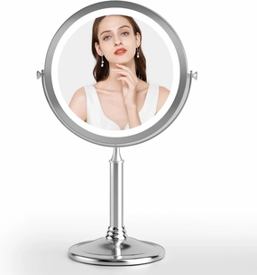 Rechargeable 2-Sided Makeup Mirror, 1X/10X Magnification, 3 Color Lights, 360° Swivel, Cordless & Detachable, 4500mAh Battery