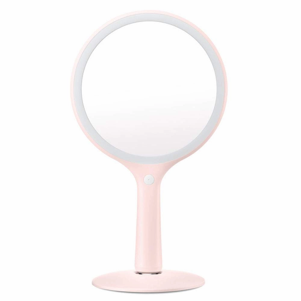 RED SHORE Portable LED Makeup Mirror, Magnetic 5X Magnifying USB Charging Light Makeup Mirror,Cosmetic Magnification Mirrors for Bathroom Shower Travel Girl (Pink)