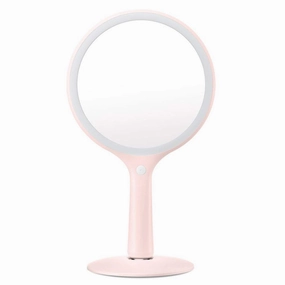 RED SHORE Portable LED Makeup Mirror, Magnetic 5X Magnifying USB Charging Light Makeup Mirror,Cosmetic Magnification Mirrors for Bathroom Shower Travel Girl (Pink)