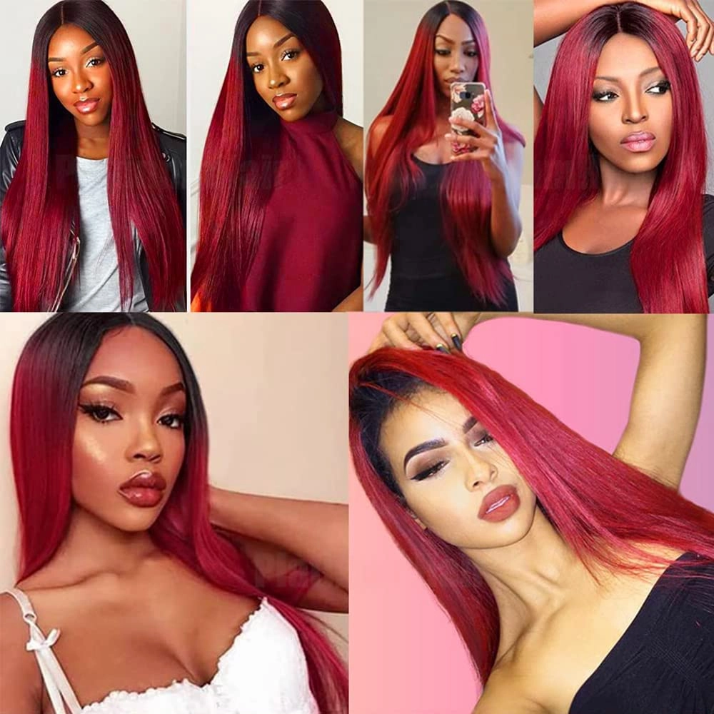 Red Wig for Women Long Straight Hair Wigs Ombre Red Straight Wig Heat Resistant Glueless Synthetic Lace Front Wigs 180 Density 24 Inch