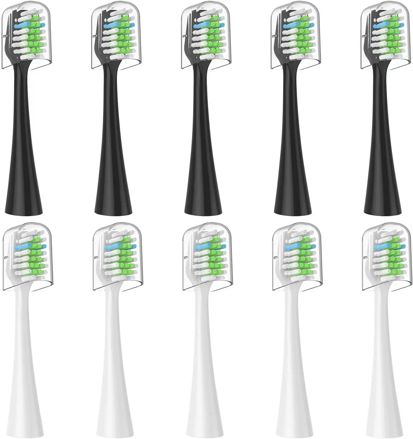 Replacement Toothbrush Heads 10 Pack Only for AquaSonic Duo and for Home Dental Center,5 Black 5 White，Not for AquaSonic Other Series