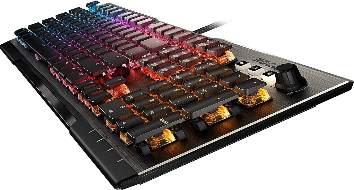 ROCCAT Vulcan 120 AIMO Mechanical PC Gaming Keyboard Tactile Titan Switch, Full Size with Per Key AIMO RGB Lighting, Anodized Aluminum Top Plate and Detachable Palm/Wrist Rest, Gunmetal Gray/Black