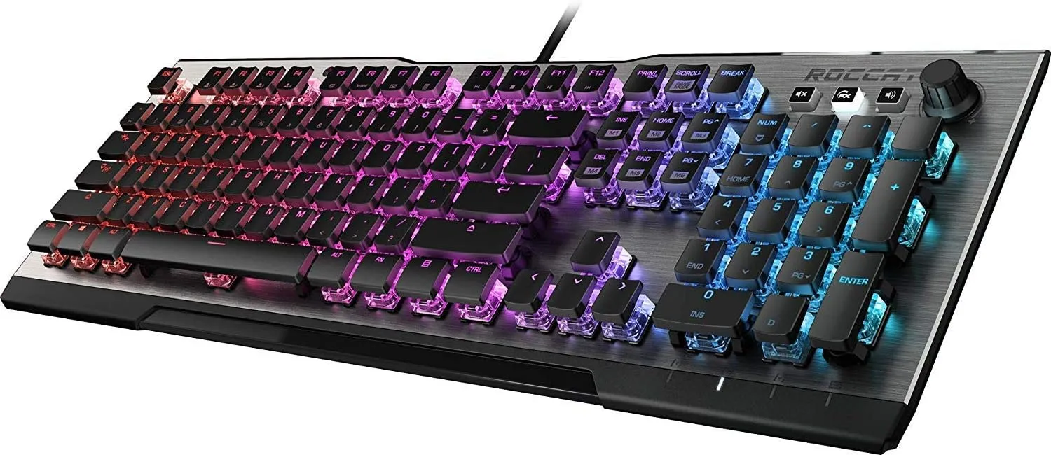 ROCCAT Vulcan 120 AIMO Mechanical PC Gaming Keyboard Tactile Titan Switch, Full Size with Per Key AIMO RGB Lighting, Anodized Aluminum Top Plate and Detachable Palm/Wrist Rest, Gunmetal Gray/Black