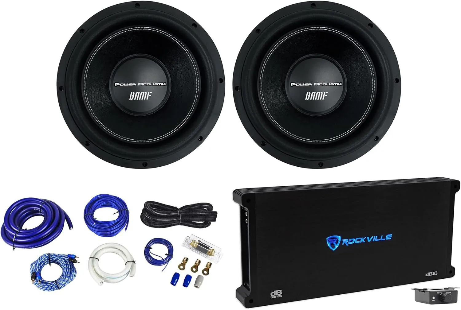 Rockville (2) Power Acoustik BAMF-122 12" 3500w DVC Car Subwoofers Mono Amplifier Amp Kit