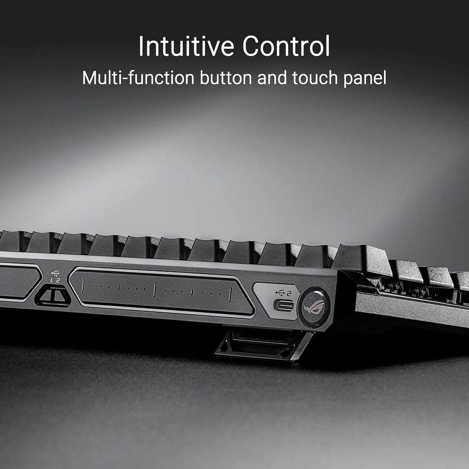 ROG Falchion Ace HFX 65% gaming keyboard with ROG HFX magnetic switches, rapid trigger toggle, 8000 Hz polling rate, three-layer dampening foam, silicone gasket mount, touch panel and protective cover