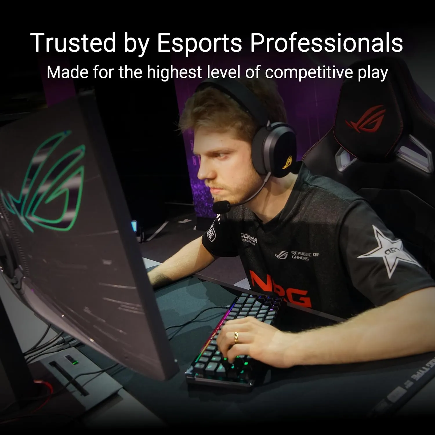 ROG Falchion Ace HFX 65% gaming keyboard with ROG HFX magnetic switches, rapid trigger toggle, 8000 Hz polling rate, three-layer dampening foam, silicone gasket mount, touch panel and protective cover