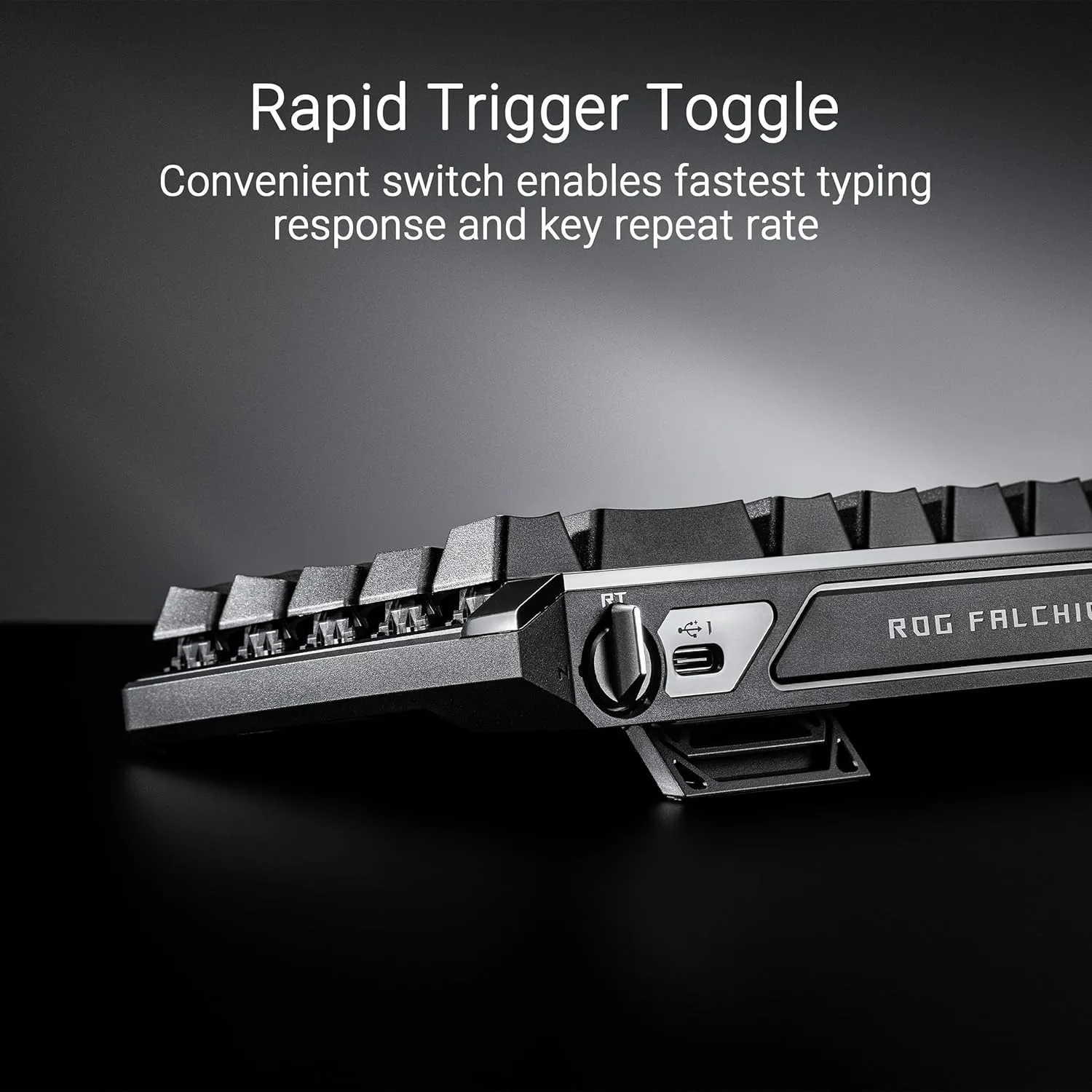 ROG Falchion Ace HFX 65% gaming keyboard with ROG HFX magnetic switches, rapid trigger toggle, 8000 Hz polling rate, three-layer dampening foam, silicone gasket mount, touch panel and protective cover