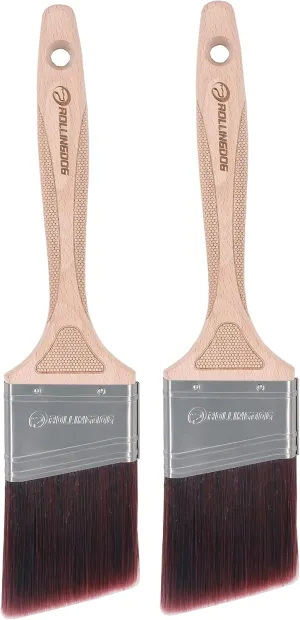 ROLLINGDOG Angled Paint Brushes for Wall - 2.5 Inch Trim Cutting in Paint Brush for Precise Detail Trimming and Touch Ups (Pack of 2)