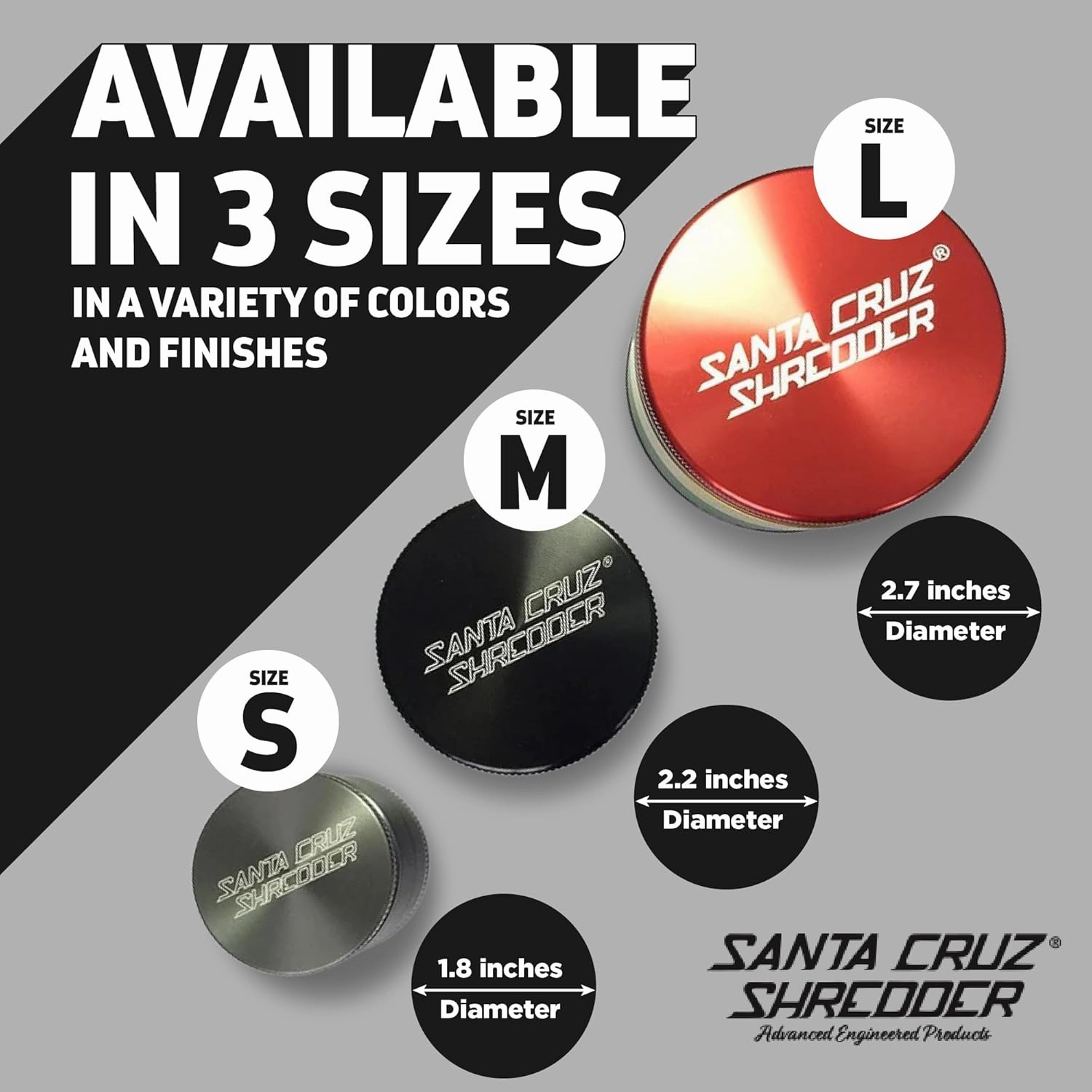 Santa Cruz Shredder Herb Grinder 3 Piece Medium 2 1/8" Superior Grip and Aluminium (Black)