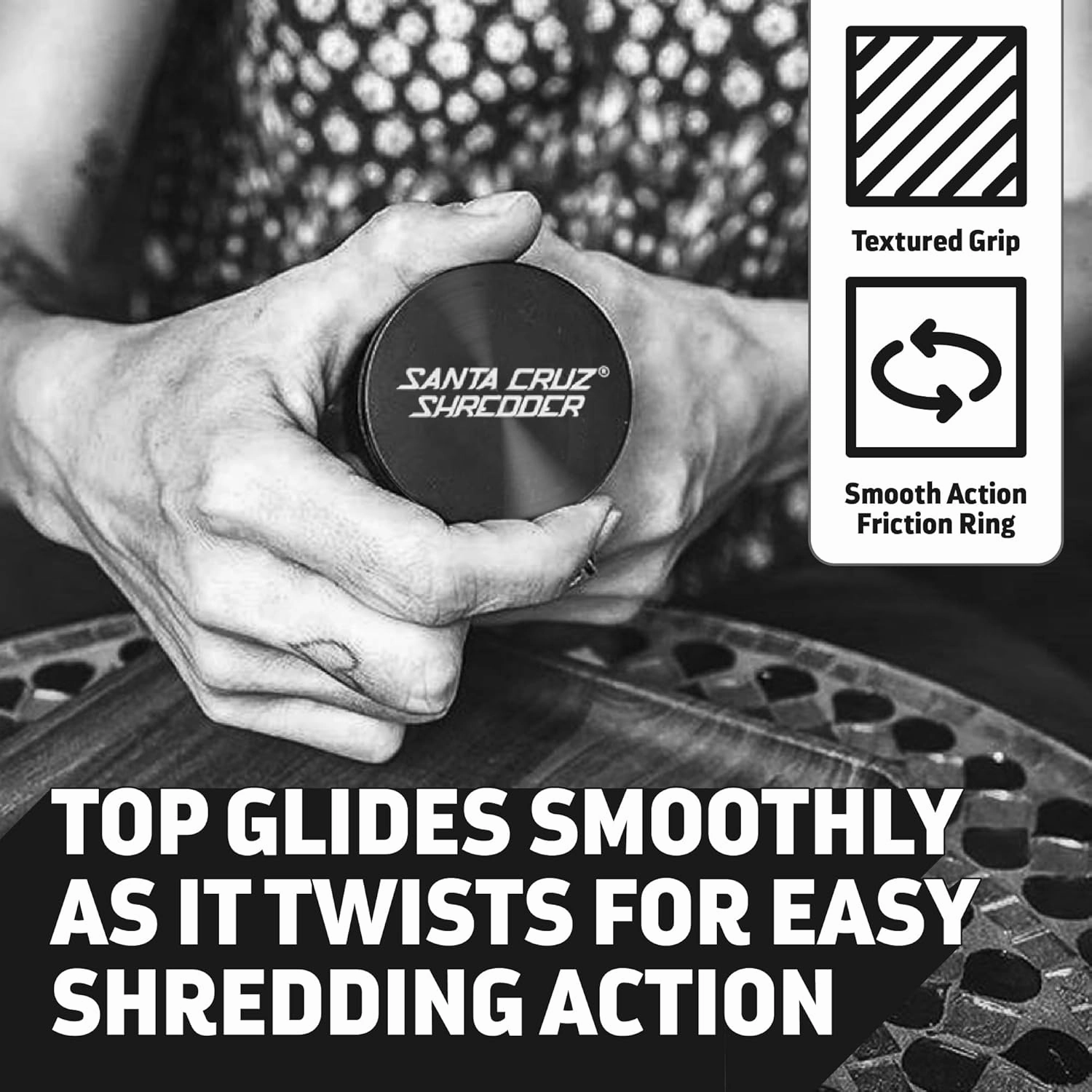 Santa Cruz Shredder Herb Grinder 3 Piece Medium 2 1/8" Superior Grip and Aluminium (Black)