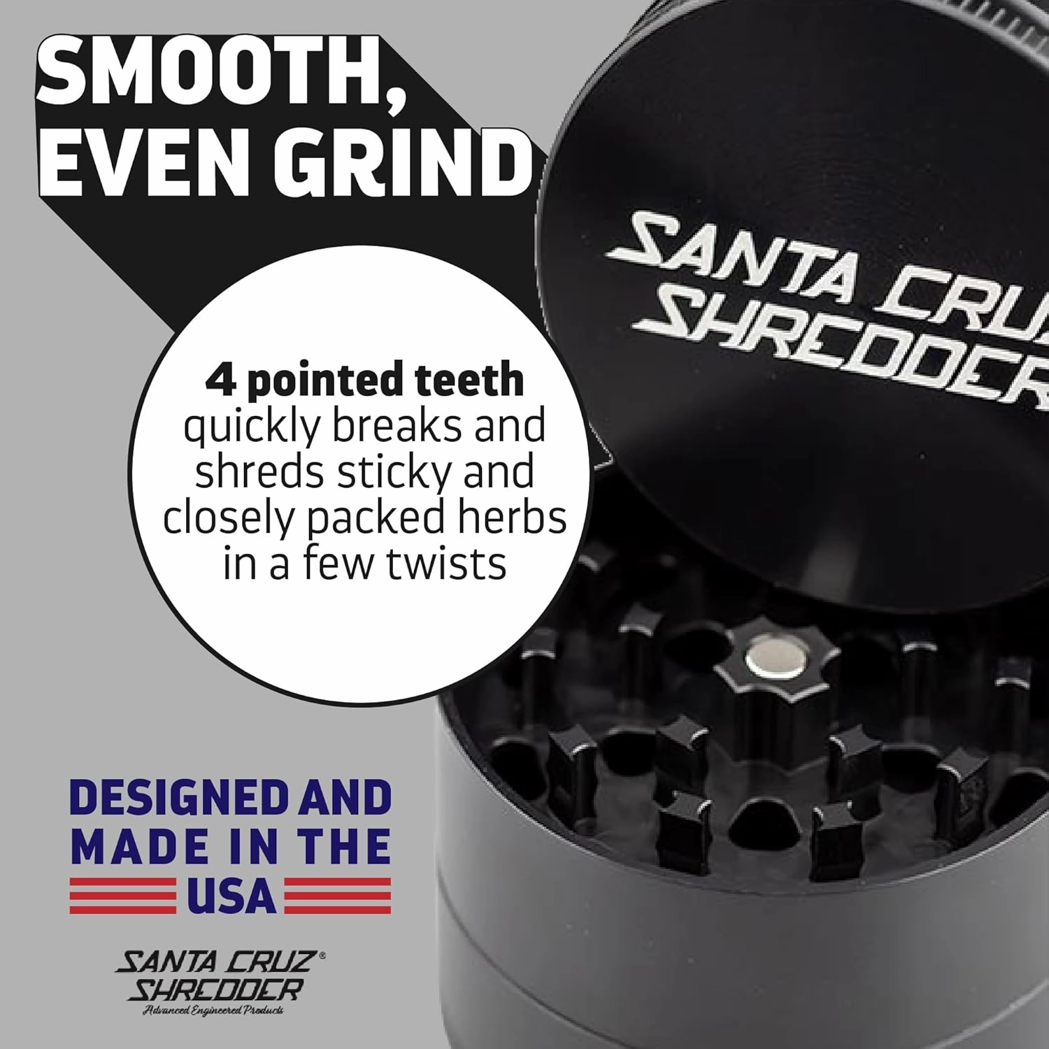 Santa Cruz Shredder Herb Grinder 3 Piece Medium 2 1/8" Superior Grip and Aluminium (Black)