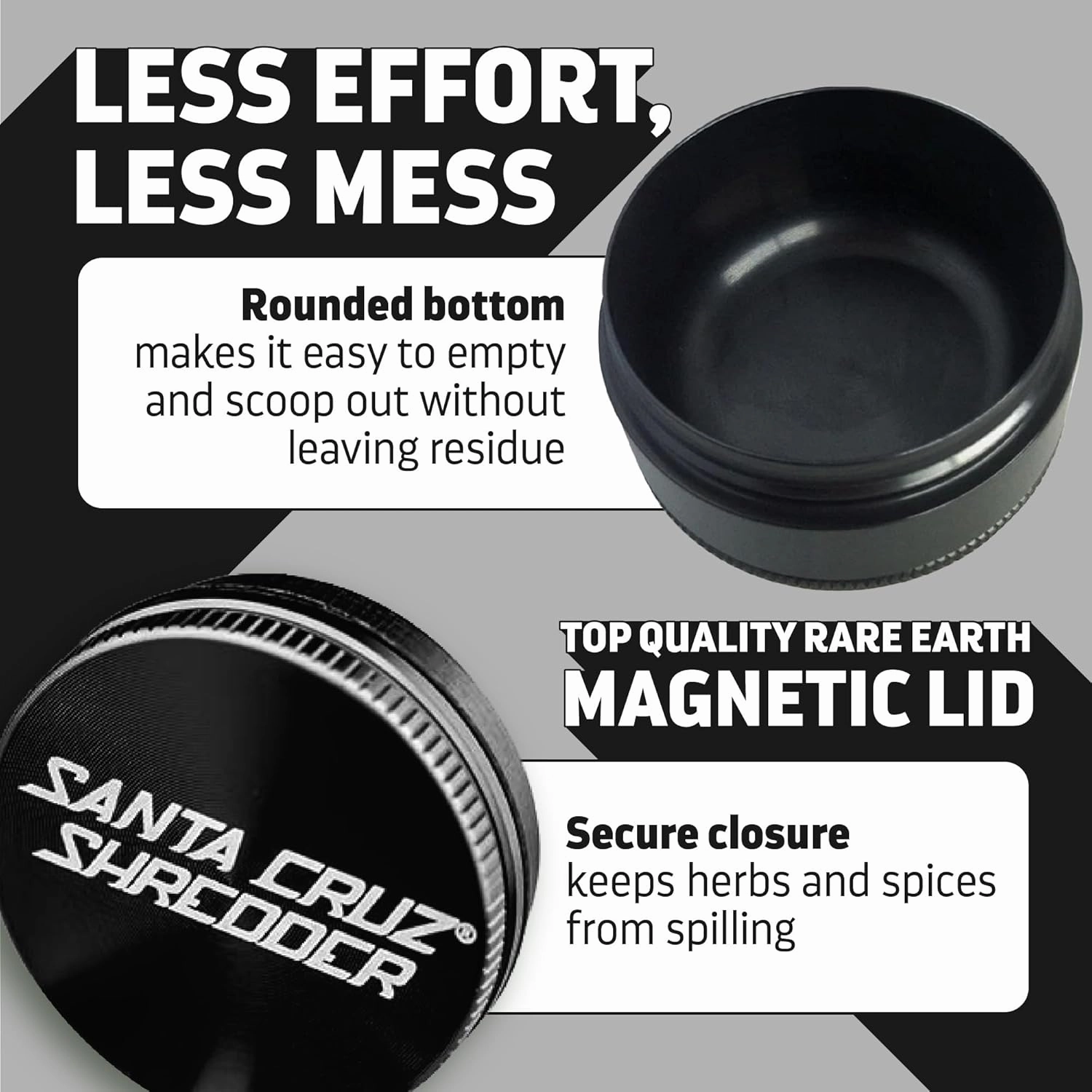 Santa Cruz Shredder Herb Grinder 3 Piece Medium 2 1/8" Superior Grip and Aluminium (Black)