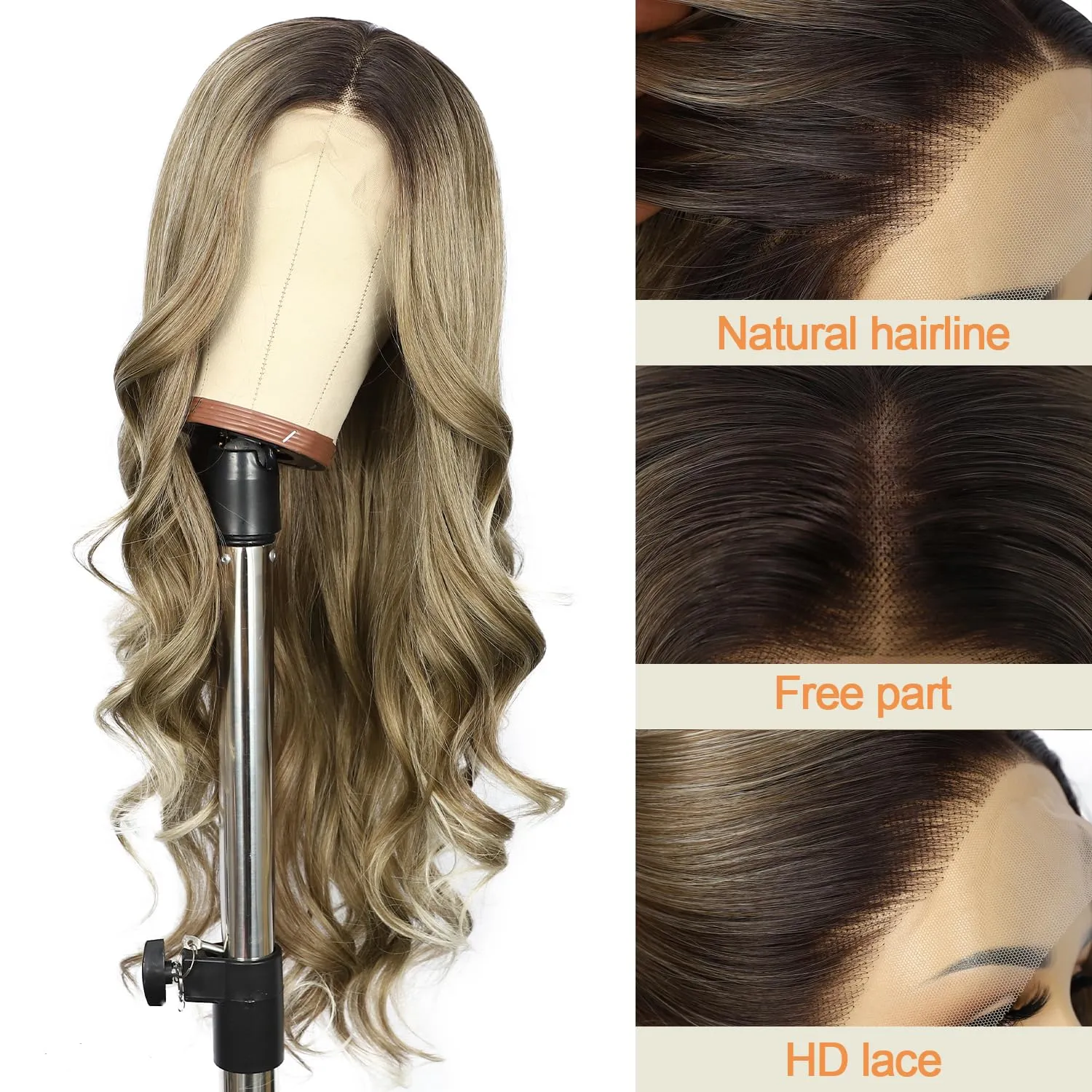 SAPPHIREWIGS Long Brown Body Wavy Wigs for Women 13×4 Synthetic Lace Front Wig Brown with Blonde Tips Natural Wave Hair for Daily Cosplay Party Halloween Use 26inch