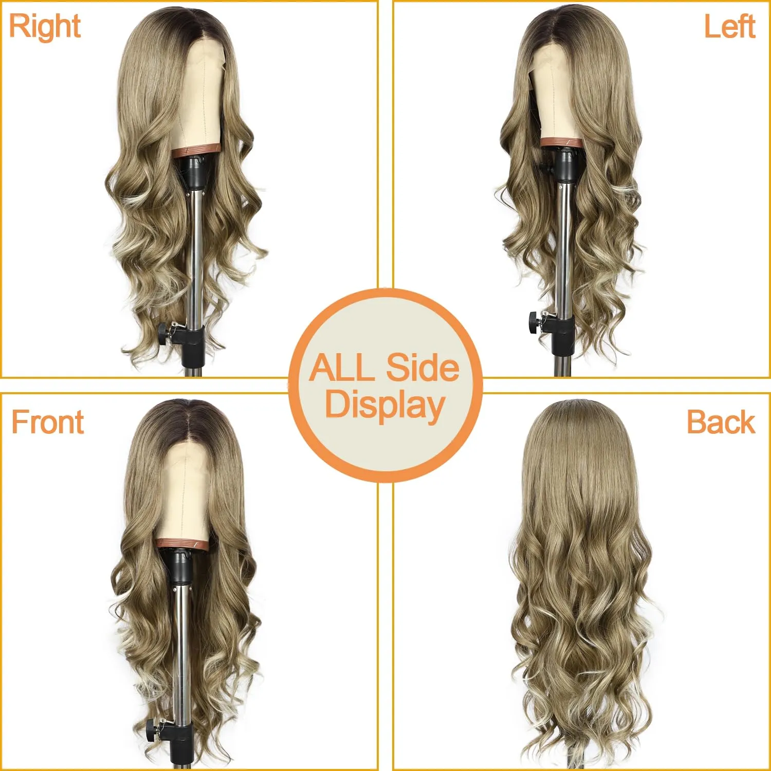 SAPPHIREWIGS Long Brown Body Wavy Wigs for Women 13×4 Synthetic Lace Front Wig Brown with Blonde Tips Natural Wave Hair for Daily Cosplay Party Halloween Use 26inch