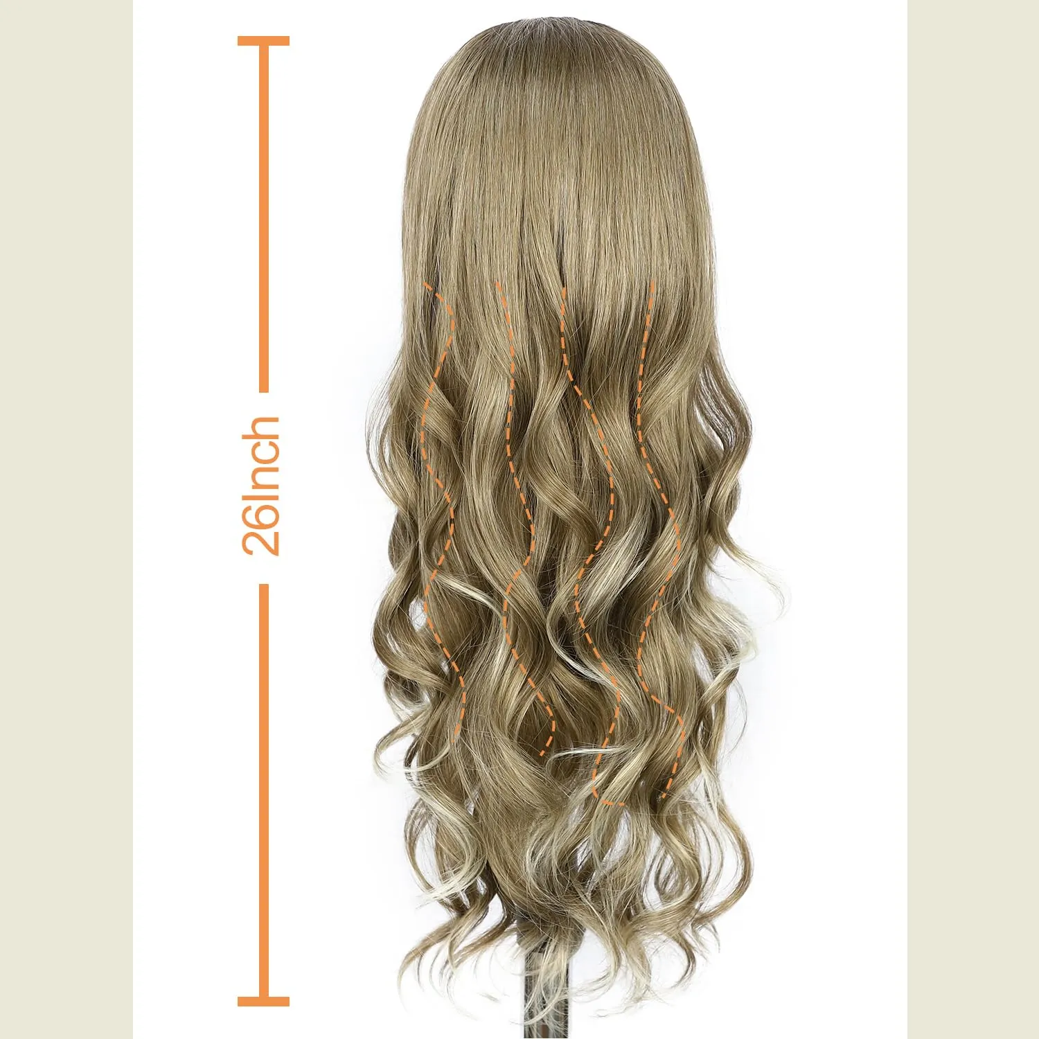 SAPPHIREWIGS Long Brown Body Wavy Wigs for Women 13×4 Synthetic Lace Front Wig Brown with Blonde Tips Natural Wave Hair for Daily Cosplay Party Halloween Use 26inch