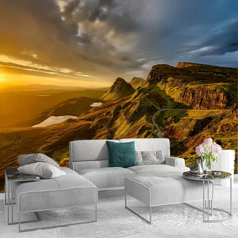 Scenic Spots in Scotland Wall Mural Large Wallpaper, Sunset Mountains Removable Wall Sticker, Modern Large Sticker for Living Room Bedroom Office Kids Room Wall Deco,169"W x 110"H