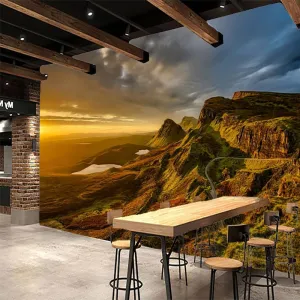 Scenic Spots in Scotland Wall Mural Large Wallpaper, Sunset Mountains Removable Wall Sticker, Modern Large Sticker for Living Room Bedroom Office Kids Room Wall Deco,169"W x 110"H