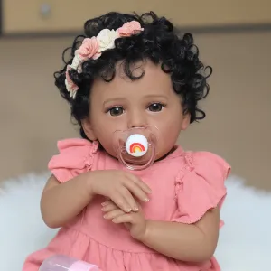 SCOM Realistic Reborn Baby Doll - 18 Inch Black African American Girl, Real Lifelike Dolls with Soft Weighted Body, Poseable Real Baby Reborn Gift Toy for 3  Years Old Kids